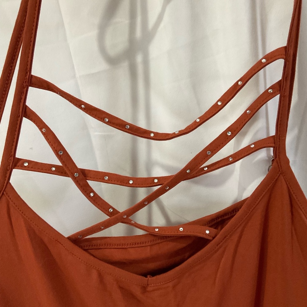 Women’s Strappy Rhinestone V-Neck Rust Spaghetti Strap Tank Top XL NWOT - Picture 8 of 9